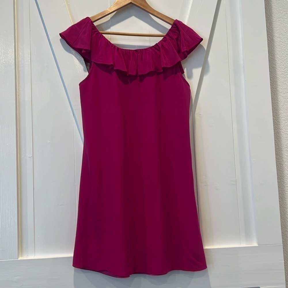 JAYGODFREY Silk Pink Fuscia Open Back Ruffle Mini Dress Size 6